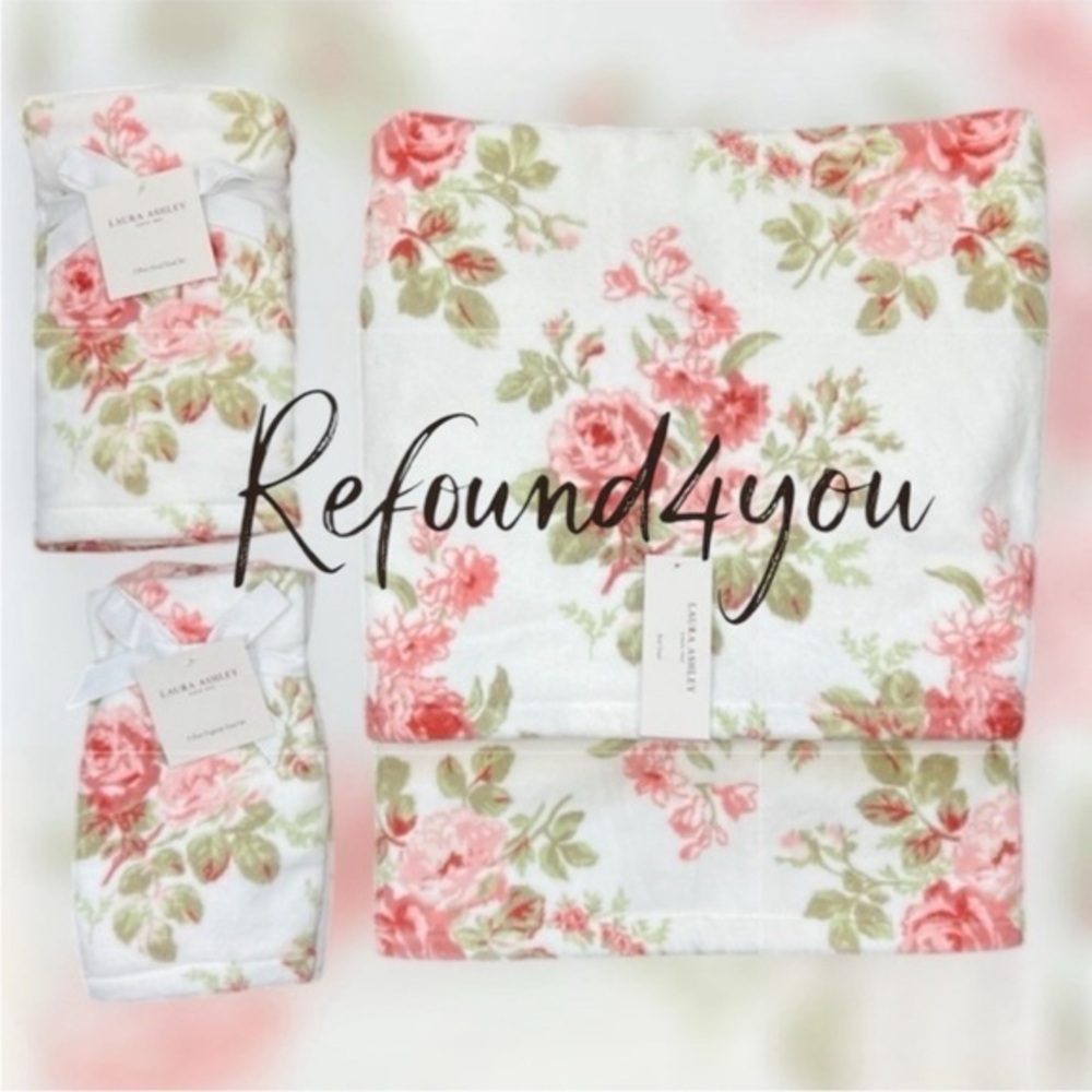 Laura Ashley - ‘Pink Floral Bouquet’ bath towel set. NWT Firm!